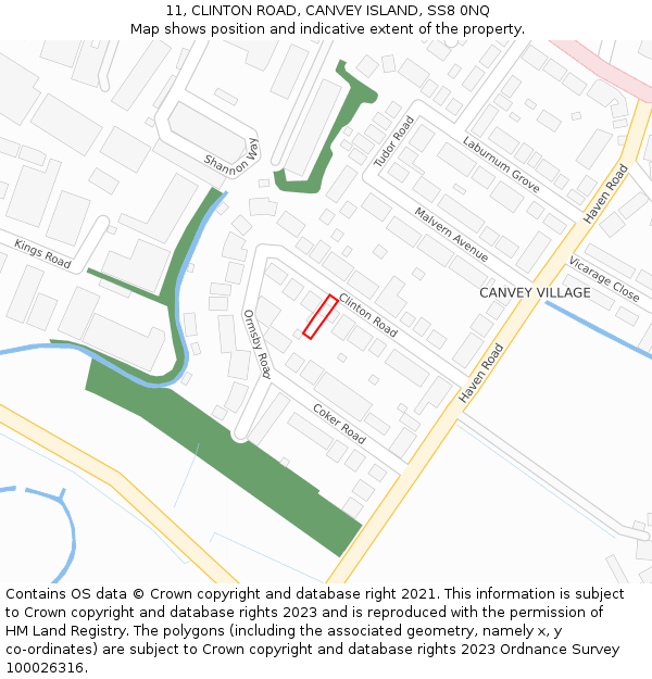 11, CLINTON ROAD, CANVEY ISLAND, SS8 0NQ: Location map and indicative extent of plot