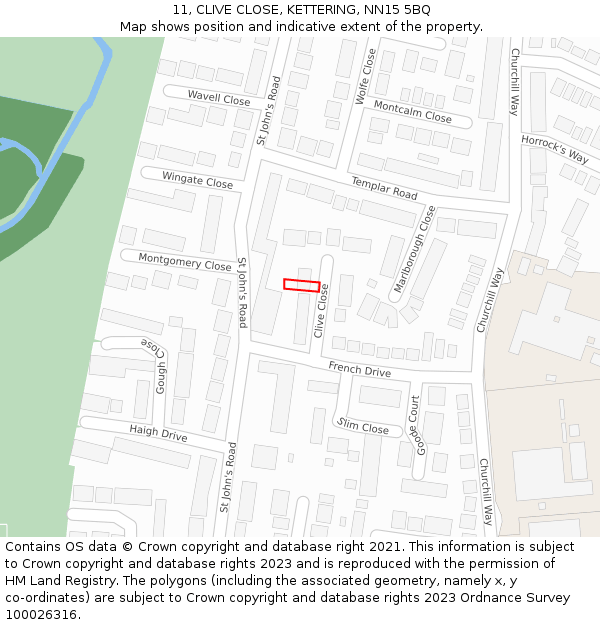 11, CLIVE CLOSE, KETTERING, NN15 5BQ: Location map and indicative extent of plot