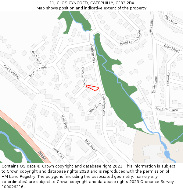 11, CLOS CYNCOED, CAERPHILLY, CF83 2BX: Location map and indicative extent of plot