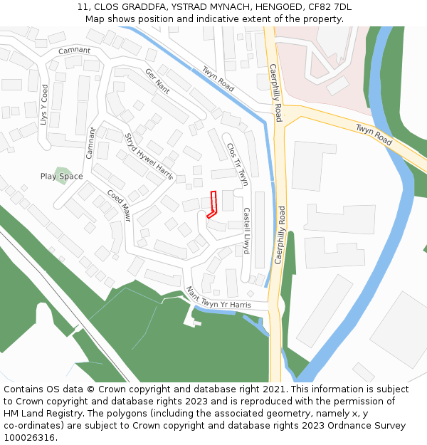 11, CLOS GRADDFA, YSTRAD MYNACH, HENGOED, CF82 7DL: Location map and indicative extent of plot