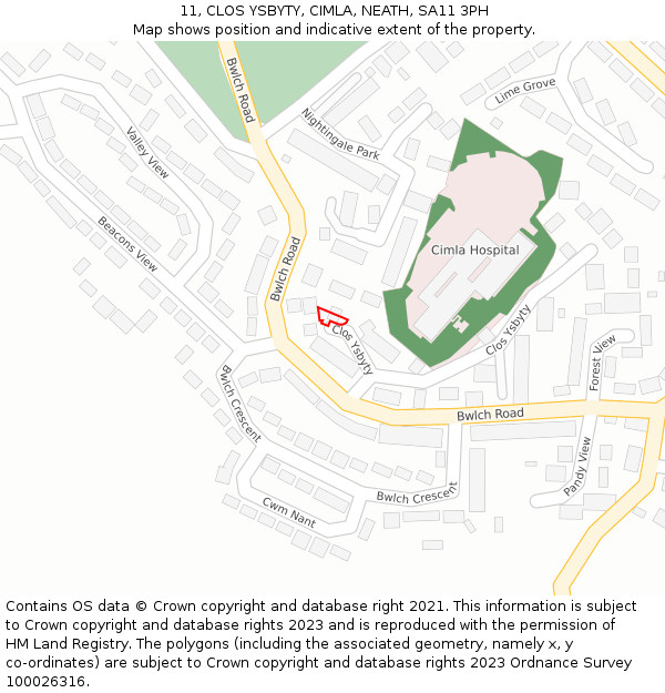 11, CLOS YSBYTY, CIMLA, NEATH, SA11 3PH: Location map and indicative extent of plot