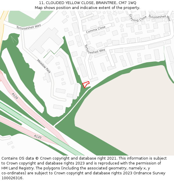 11, CLOUDED YELLOW CLOSE, BRAINTREE, CM7 1WQ: Location map and indicative extent of plot