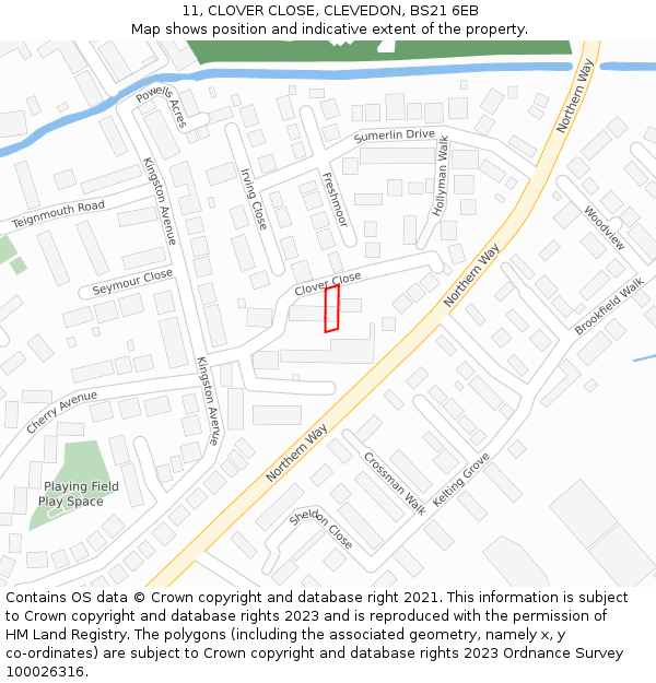 11, CLOVER CLOSE, CLEVEDON, BS21 6EB: Location map and indicative extent of plot