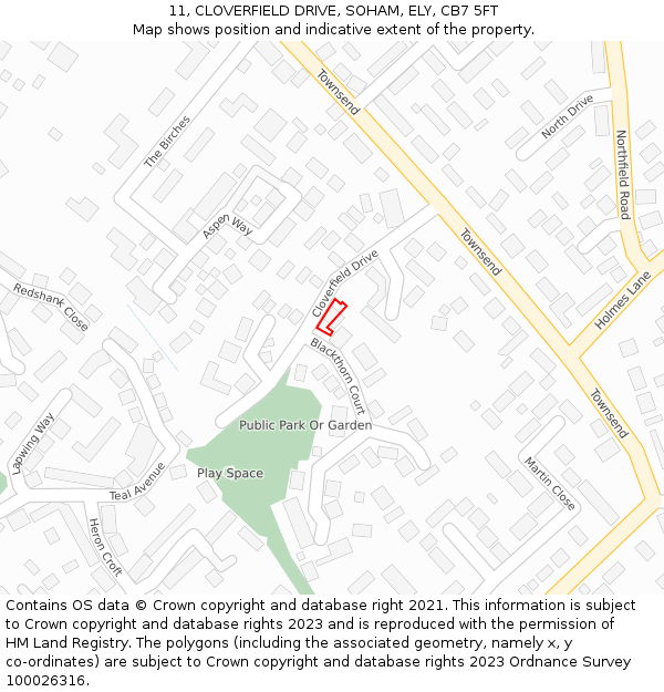 11, CLOVERFIELD DRIVE, SOHAM, ELY, CB7 5FT: Location map and indicative extent of plot