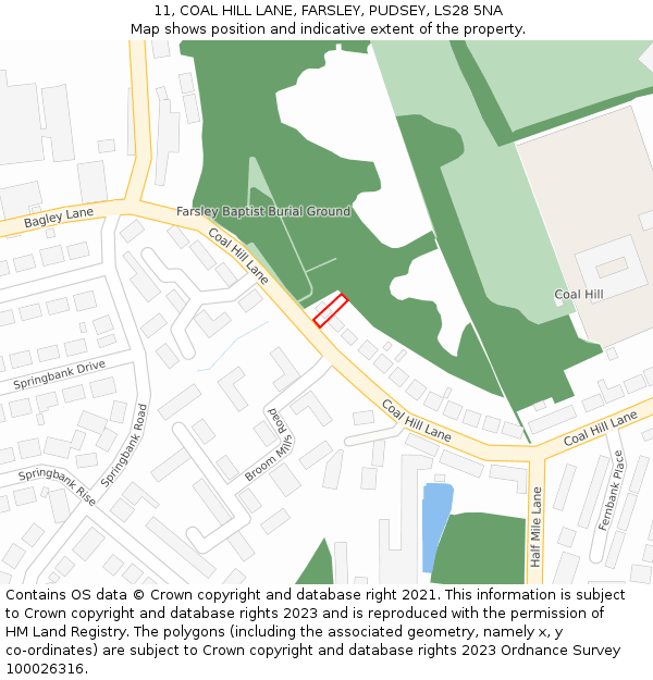 11, COAL HILL LANE, FARSLEY, PUDSEY, LS28 5NA: Location map and indicative extent of plot