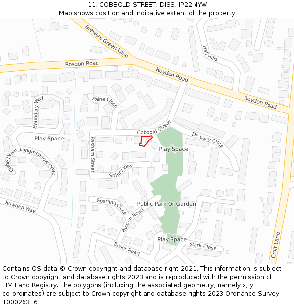 11, COBBOLD STREET, DISS, IP22 4YW: Location map and indicative extent of plot