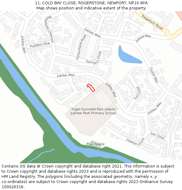 11, COLD BAY CLOSE, ROGERSTONE, NEWPORT, NP10 9PA: Location map and indicative extent of plot