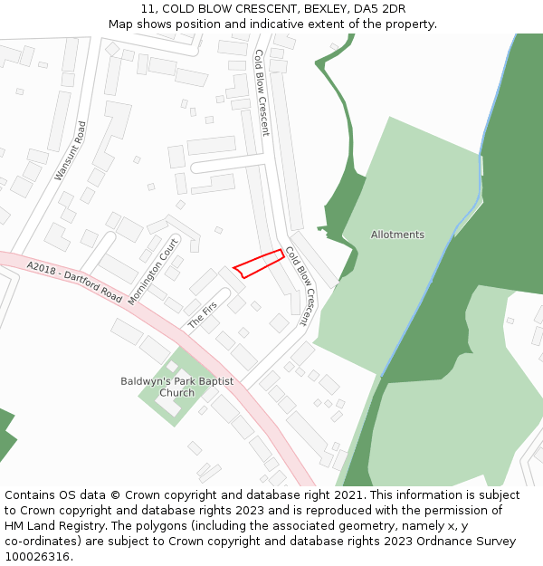 11, COLD BLOW CRESCENT, BEXLEY, DA5 2DR: Location map and indicative extent of plot