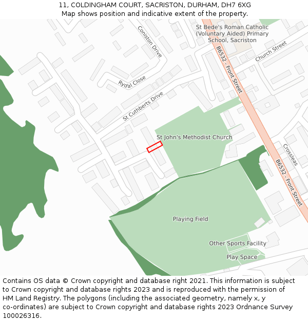 11, COLDINGHAM COURT, SACRISTON, DURHAM, DH7 6XG: Location map and indicative extent of plot