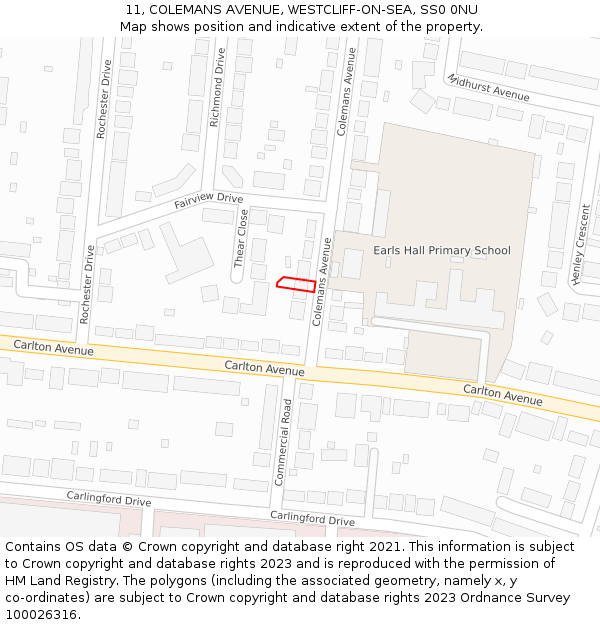 11, COLEMANS AVENUE, WESTCLIFF-ON-SEA, SS0 0NU: Location map and indicative extent of plot