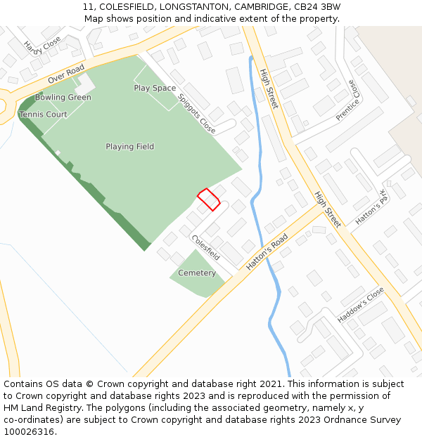 11, COLESFIELD, LONGSTANTON, CAMBRIDGE, CB24 3BW: Location map and indicative extent of plot