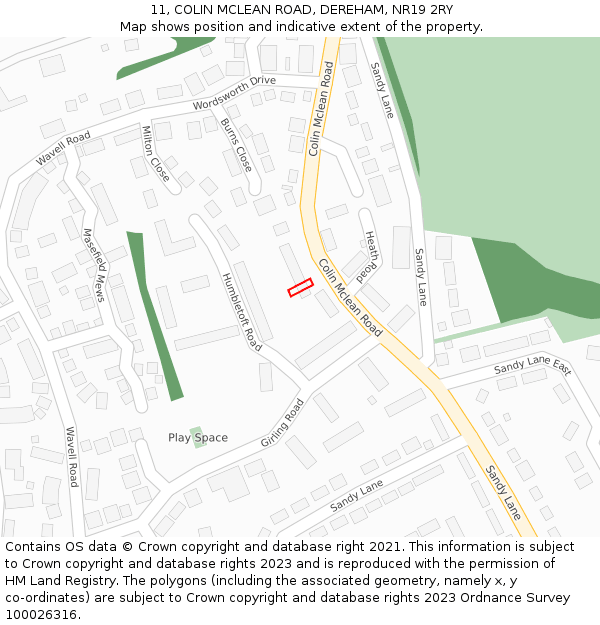 11, COLIN MCLEAN ROAD, DEREHAM, NR19 2RY: Location map and indicative extent of plot