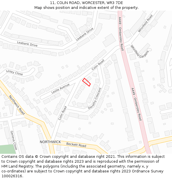 11, COLIN ROAD, WORCESTER, WR3 7DE: Location map and indicative extent of plot