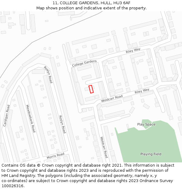 11, COLLEGE GARDENS, HULL, HU3 6AF: Location map and indicative extent of plot