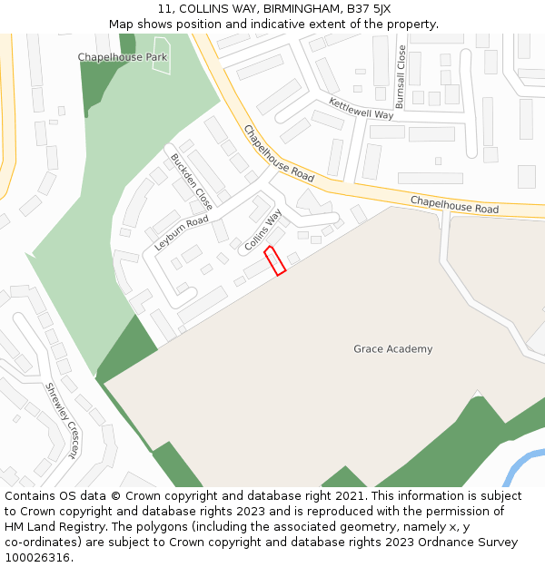 11, COLLINS WAY, BIRMINGHAM, B37 5JX: Location map and indicative extent of plot