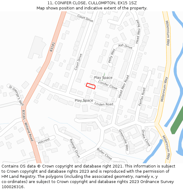 11, CONIFER CLOSE, CULLOMPTON, EX15 1SZ: Location map and indicative extent of plot