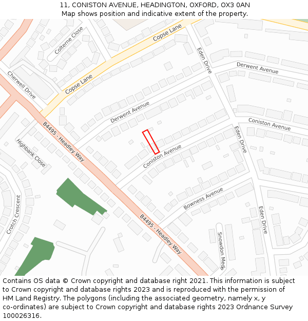 11, CONISTON AVENUE, HEADINGTON, OXFORD, OX3 0AN: Location map and indicative extent of plot