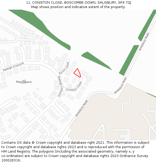 11, CONISTON CLOSE, BOSCOMBE DOWN, SALISBURY, SP4 7QJ: Location map and indicative extent of plot