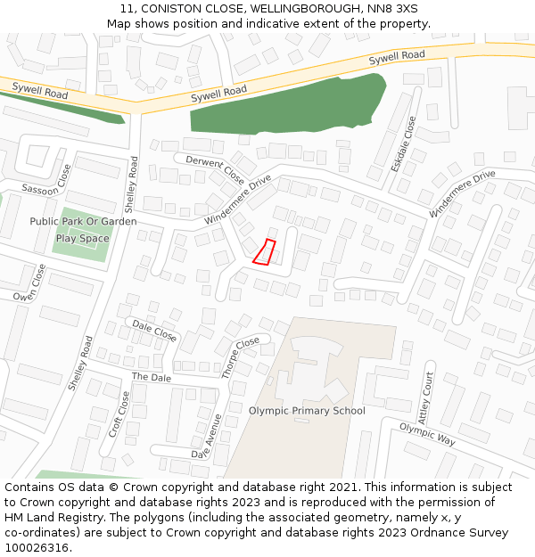 11, CONISTON CLOSE, WELLINGBOROUGH, NN8 3XS: Location map and indicative extent of plot