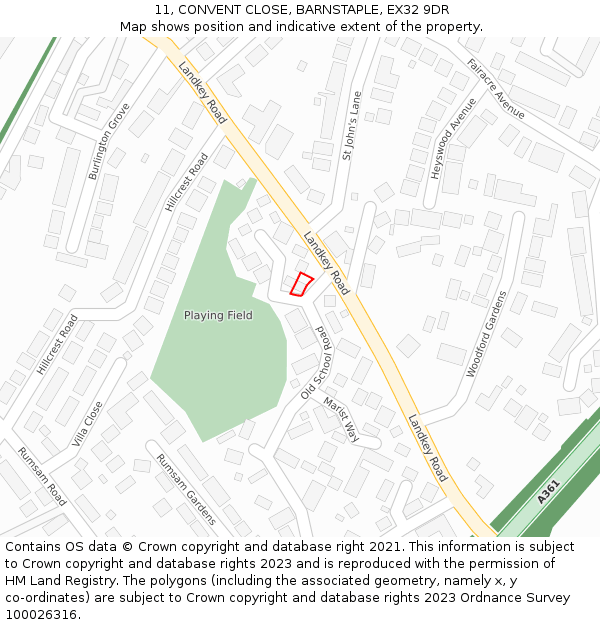 11, CONVENT CLOSE, BARNSTAPLE, EX32 9DR: Location map and indicative extent of plot