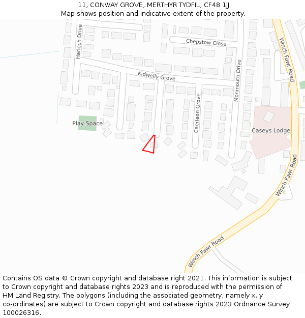 11, CONWAY GROVE, MERTHYR TYDFIL, CF48 1JJ: Location map and indicative extent of plot