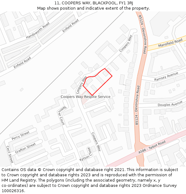 11, COOPERS WAY, BLACKPOOL, FY1 3RJ: Location map and indicative extent of plot