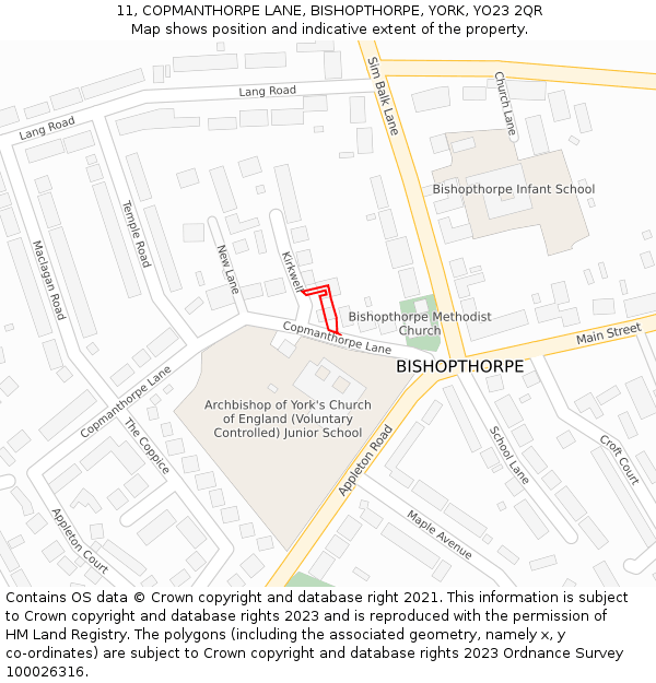 11, COPMANTHORPE LANE, BISHOPTHORPE, YORK, YO23 2QR: Location map and indicative extent of plot