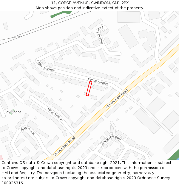 11, COPSE AVENUE, SWINDON, SN1 2PX: Location map and indicative extent of plot