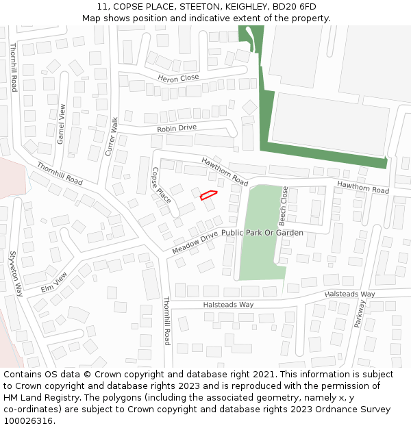 11, COPSE PLACE, STEETON, KEIGHLEY, BD20 6FD: Location map and indicative extent of plot