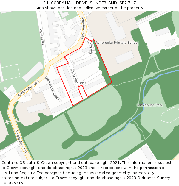 11, CORBY HALL DRIVE, SUNDERLAND, SR2 7HZ: Location map and indicative extent of plot