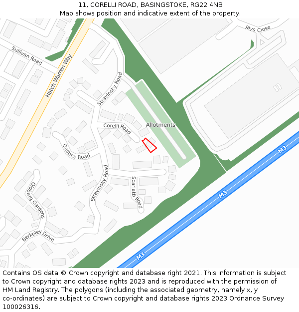 11, CORELLI ROAD, BASINGSTOKE, RG22 4NB: Location map and indicative extent of plot