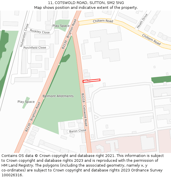 11, COTSWOLD ROAD, SUTTON, SM2 5NG: Location map and indicative extent of plot