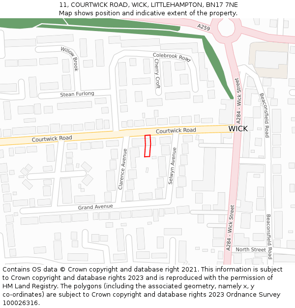 11, COURTWICK ROAD, WICK, LITTLEHAMPTON, BN17 7NE: Location map and indicative extent of plot