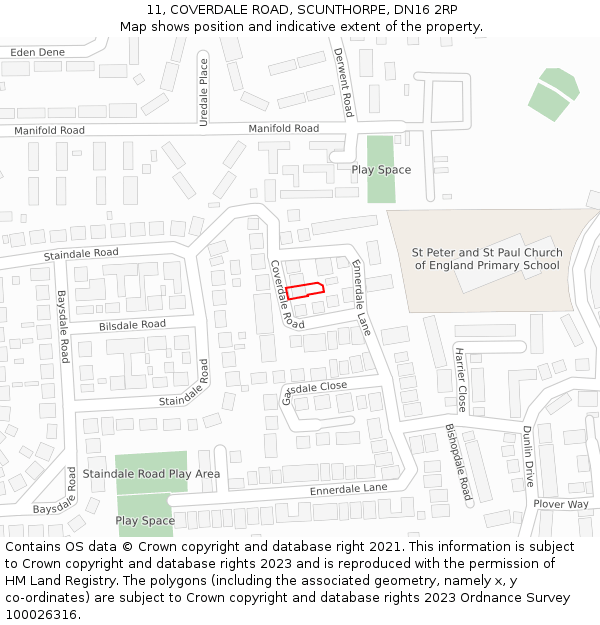 11, COVERDALE ROAD, SCUNTHORPE, DN16 2RP: Location map and indicative extent of plot