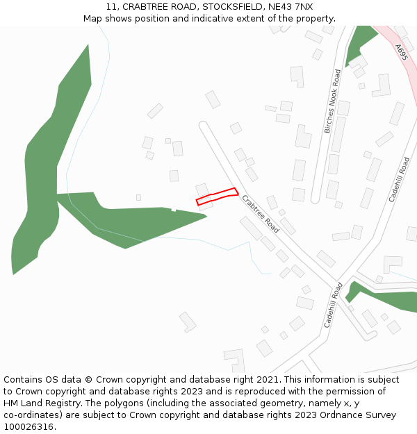 11, CRABTREE ROAD, STOCKSFIELD, NE43 7NX: Location map and indicative extent of plot