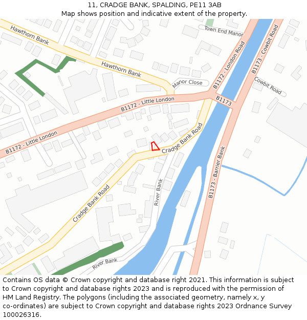 11, CRADGE BANK, SPALDING, PE11 3AB: Location map and indicative extent of plot