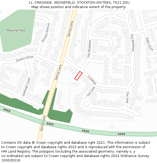 11, CRAGSIDE, SEDGEFIELD, STOCKTON-ON-TEES, TS21 2DU: Location map and indicative extent of plot