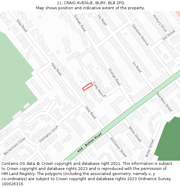 11, CRAIG AVENUE, BURY, BL8 2PG: Location map and indicative extent of plot