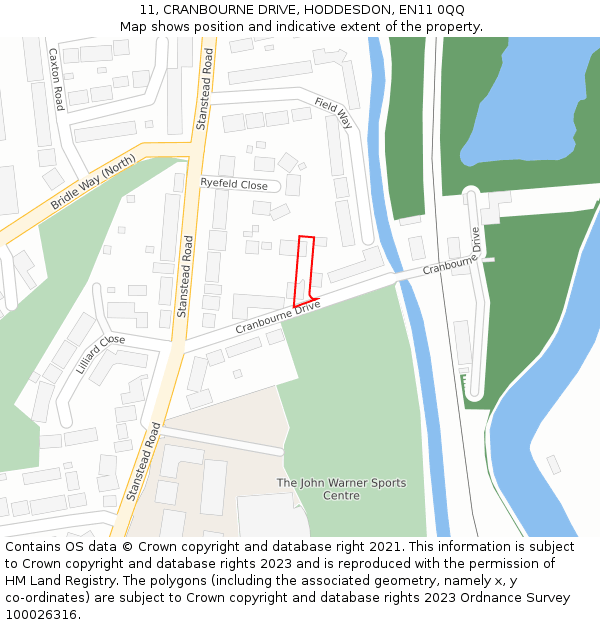 11, CRANBOURNE DRIVE, HODDESDON, EN11 0QQ: Location map and indicative extent of plot