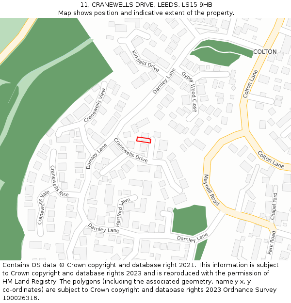 11, CRANEWELLS DRIVE, LEEDS, LS15 9HB: Location map and indicative extent of plot