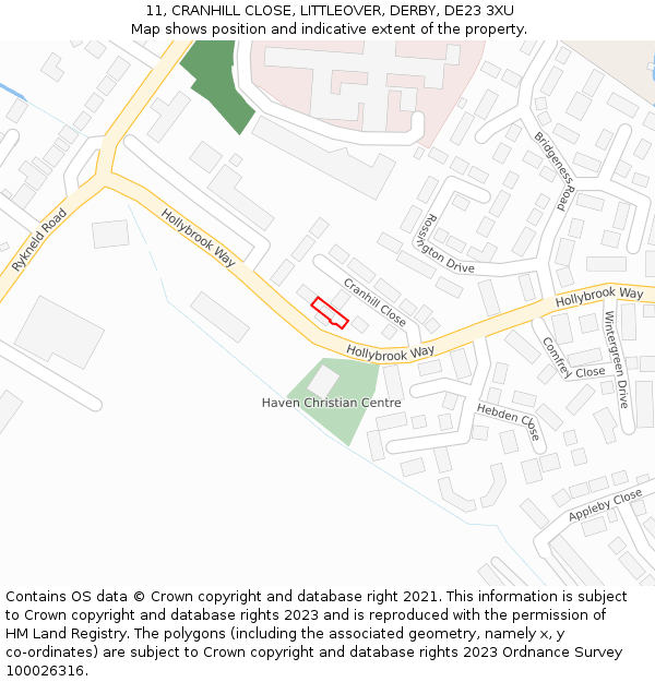 11, CRANHILL CLOSE, LITTLEOVER, DERBY, DE23 3XU: Location map and indicative extent of plot