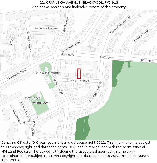 11, CRANLEIGH AVENUE, BLACKPOOL, FY2 9LG: Location map and indicative extent of plot