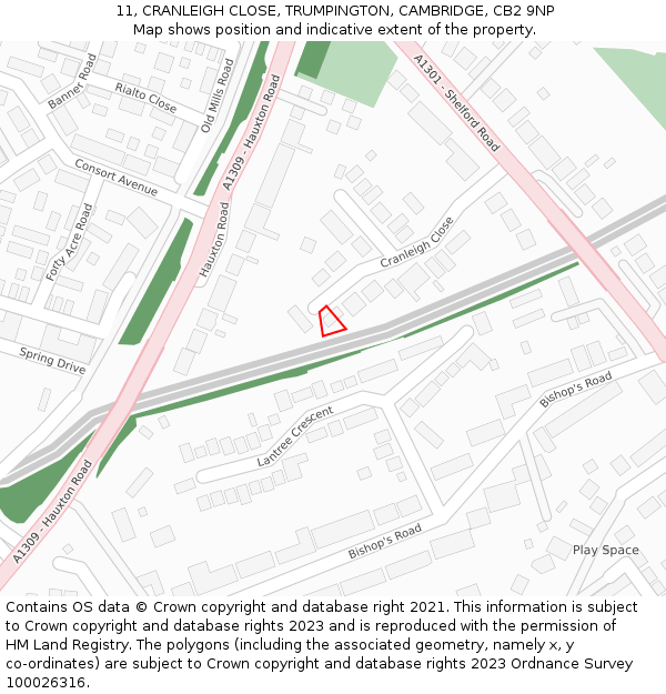 11, CRANLEIGH CLOSE, TRUMPINGTON, CAMBRIDGE, CB2 9NP: Location map and indicative extent of plot