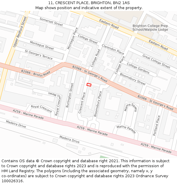 11, CRESCENT PLACE, BRIGHTON, BN2 1AS: Location map and indicative extent of plot