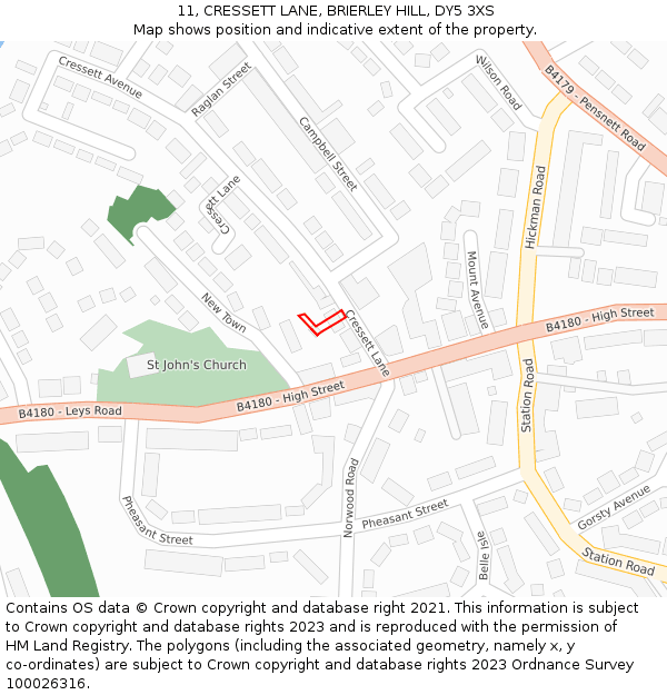 11, CRESSETT LANE, BRIERLEY HILL, DY5 3XS: Location map and indicative extent of plot