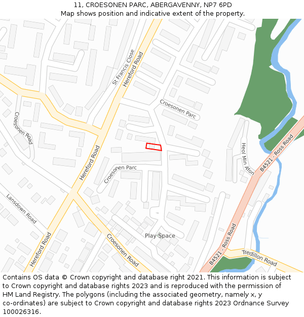11, CROESONEN PARC, ABERGAVENNY, NP7 6PD: Location map and indicative extent of plot