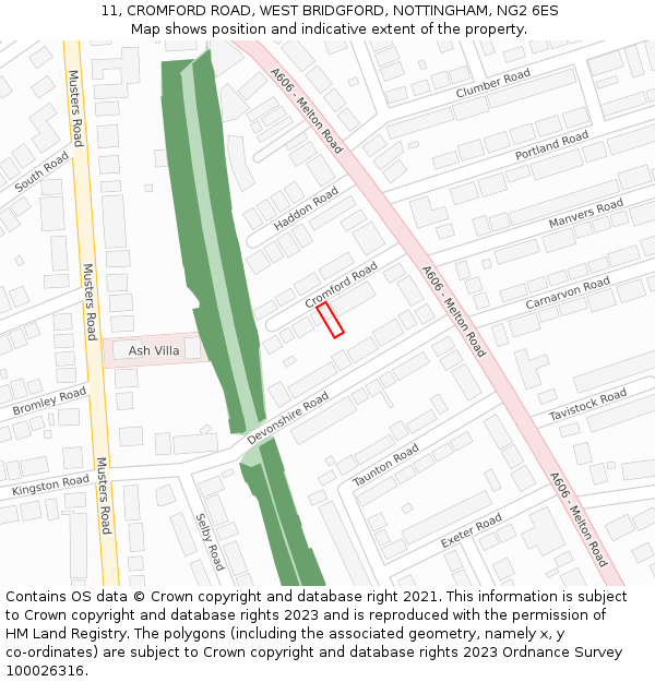 11, CROMFORD ROAD, WEST BRIDGFORD, NOTTINGHAM, NG2 6ES: Location map and indicative extent of plot