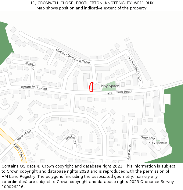 11, CROMWELL CLOSE, BROTHERTON, KNOTTINGLEY, WF11 9HX: Location map and indicative extent of plot