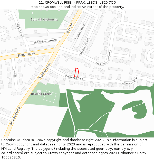 11, CROMWELL RISE, KIPPAX, LEEDS, LS25 7QQ: Location map and indicative extent of plot