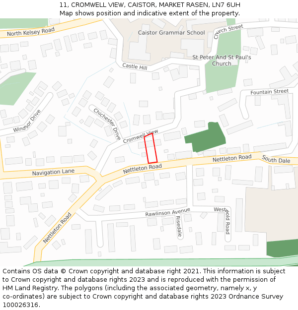 11, CROMWELL VIEW, CAISTOR, MARKET RASEN, LN7 6UH: Location map and indicative extent of plot